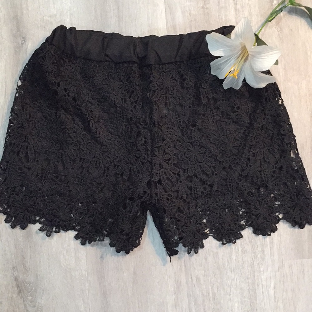 Black Crochet Flower Shorts Size Medium
